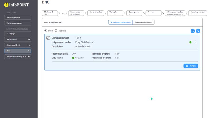DNC-Datenübertragung eines NC-Programms ist auch mit der InfoPOINT Web-App möglich.  (Bild: COSCOM Computer)
