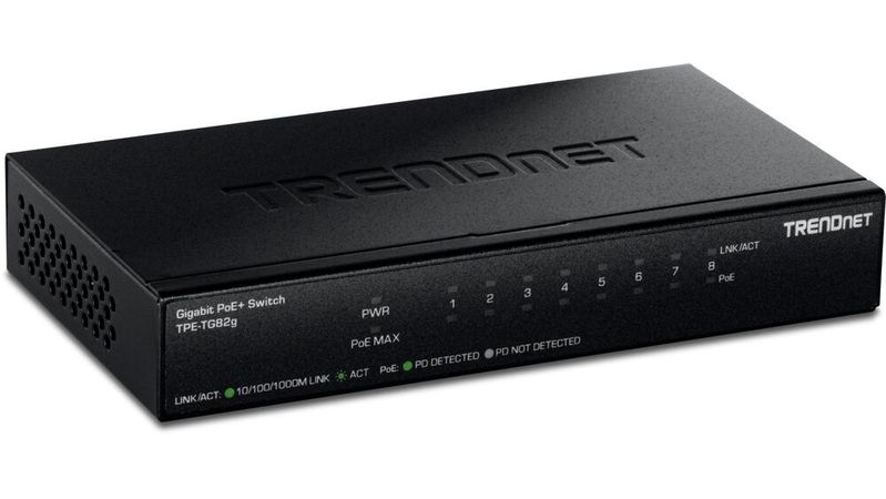 Acht Gigabit-Ports im lüfterlosen Metallgehäuse: Die Hardware-Revision V3 des TPE-TG82g zielt auf kompakte Wand- und Tischinstallationen in geräuschsensiblen Arbeitsumgebungen.(Bild:  Trendnet)