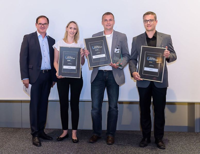Die Gewinner in der Kategorie „Application Hosting“: Mittwald CM Service (Platin), Profihost (Gold) und Root360 (Silber). (Bild: Marko’s Photography / Marko Kovic)