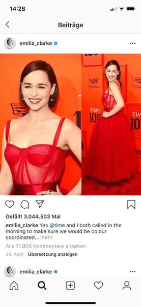 ... und Emilia Clarke (Schauspielerin). Sucht man nach eine der beiden Berühmtheiten, landet man mit einer Wahrscheinlichkeit von 5,2 Prozent auf einer infizierten Seite. Das heißt, jede 20. Suche stellt eine potenzielle Gefährdung dar. (Instagram / Emilia Clarke)
