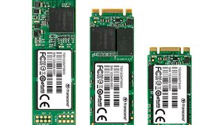 Von links nach rechts: Das M2 2280, das M.2 2260, das M.2 2242. Weitere Formfaktoren sind durch den M.2-Standard abgedeckt. (Transcend)