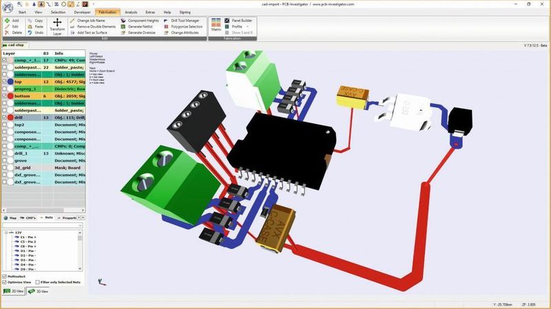 Figure 3: Exploded view of the power supply and power lead – every aspect of the PCB can be filtered and depicted individually. (Schindler & Schill)