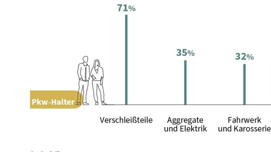 Aussagen der Pkw-Halter: durchgeführte Reparaturarbeiten 2023 laut DAT-Report(Bild:  DAT)
