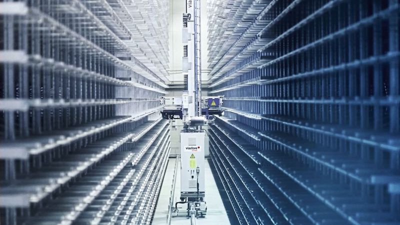 Das vom Shuttle-System Viaflex bediente Behälterlager von Symbiolog lässt sich je nach Leistungsanforderungen erweitern. (Bild: Viastore)