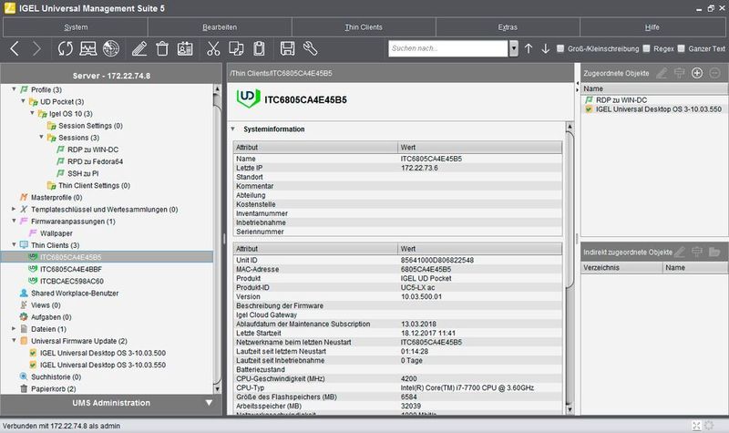 Das Konfigurations-Interface der Universal Management Suite. (IAIT / IGEL)