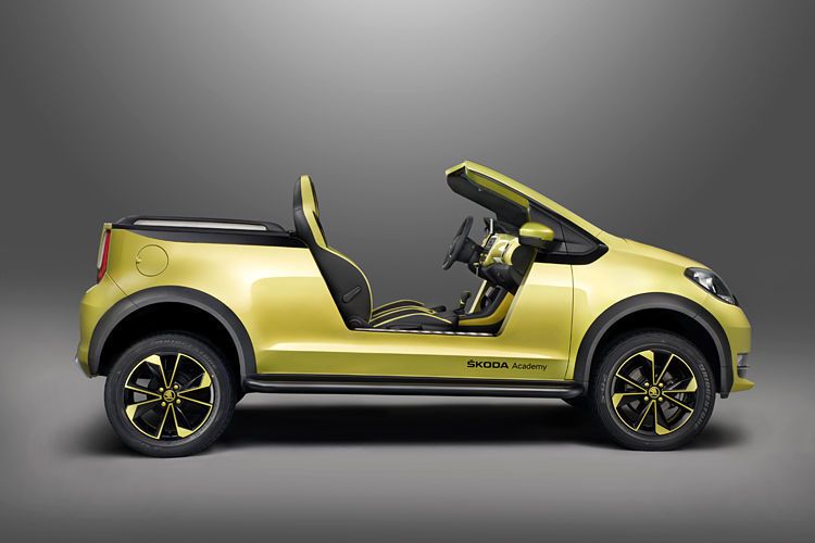 Ohne Dach, ohne Türen und mit lediglich zwei Sitzen hat das Azubi Car nicht nur 60 Millimeter mehr Bodenfreiheit als der Citigo, es ist vor allem optisch ein völlig eigenständiges Modell – ein klassischer offener Buggy. (Skoda)