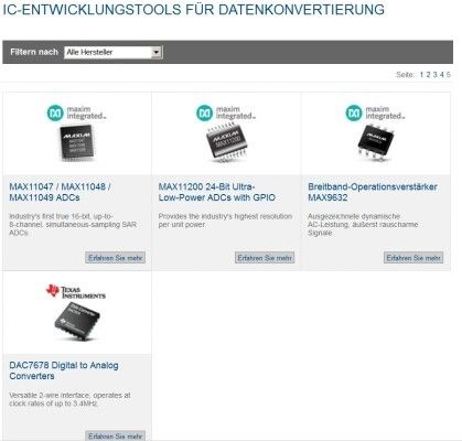 Mouser-Tool-Center: Analoge & digitale IC-Entwicklungstools » IC-Entwicklungstools für Datenkonvertierung (Bild: Mouser)