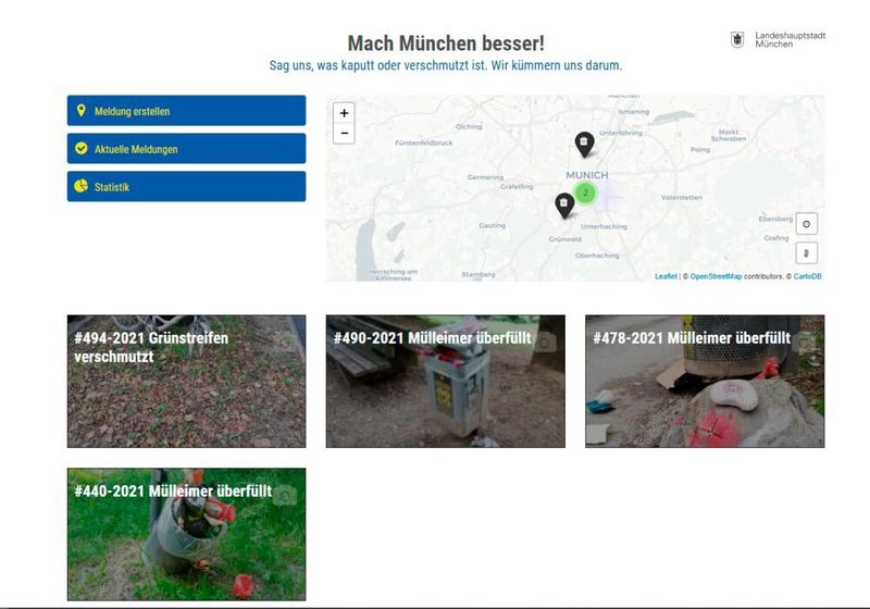 Über die Plattform „Mach München besser“ können Beschädigungen oder Verschmutzungen online gemeldet werden (machmuenchenbesser.de)