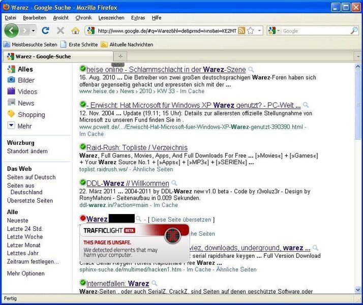 Um zu verhindern, dass der Anwender bösartige oder manipulierte Webseiten besucht, verfügt TrafficLight über eine Suchergebnis-Analyse. (Archiv: Vogel Business Media)