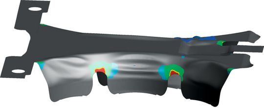 Simulation in Stampack: the software allows Fütterer to analyze and predict material flow, formability, wrinkles and surface defects. Simulation in Stampack: the software allows Fütterer to analyze and predict material flow, formability, wrinkles and surface defects.