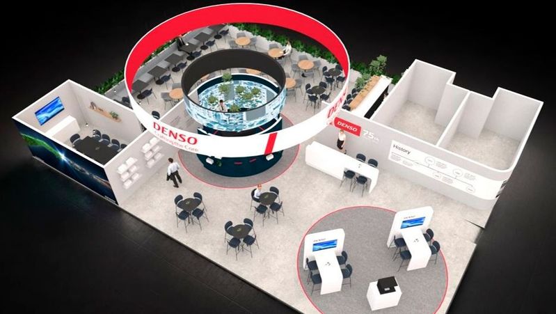 Automobilzulieferer Denso zeigt seine Initiativen und Technologien an einem Stand.(Bild:  Denso)