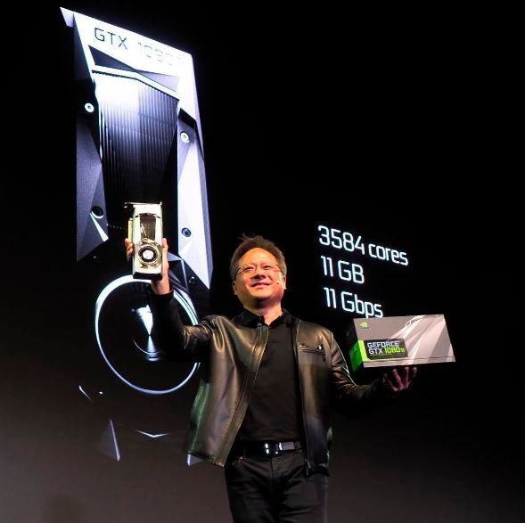 Der Nvidia-CEO Jen-Hsun Huang präsentiert die Karte auf der Game Developers Conference  (GDC) in San Francisco. (Nvidia)