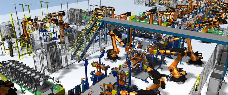 Die Simulation einer Produktionsanlage mit Tecnomatix 12 von Siemens PLM Software. (Bild: Siemens)