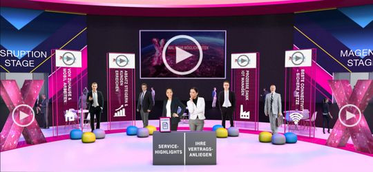(Die digitale Plattform der DIGITAL X bietet virtuelle Keynotes, Live-Chats mit Experten und praxisnahe Break-Out-Sessions. Auf dem Marktplatz können sich Mittelständler über passende Lösungen für die digitale Transformation infomieren. (Bild: Deutsche Telekom))
