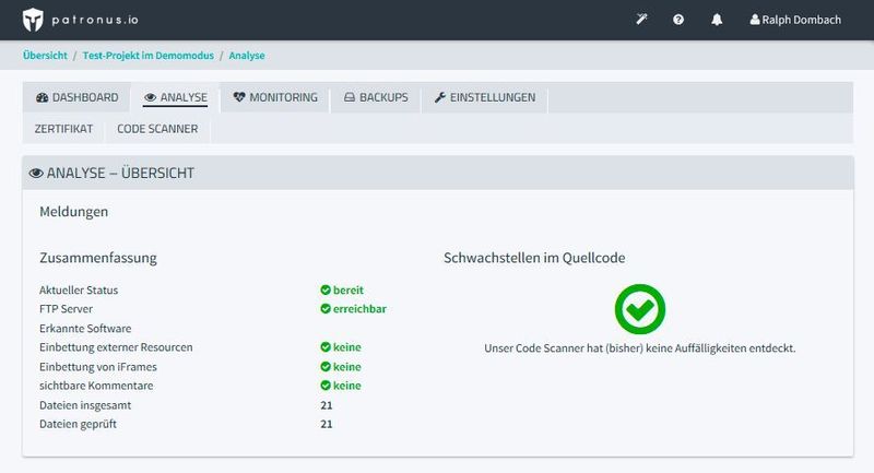Das Web-Dashboard mit der aufgeklappten Analyse-Komponente. (R. Dombach)