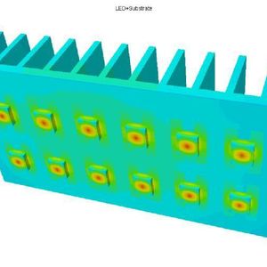 Bild 1: Oberflächentemperatur von 2 × 8 Leuchtdioden auf Metallkernleiterplatte mit Kühlkörper