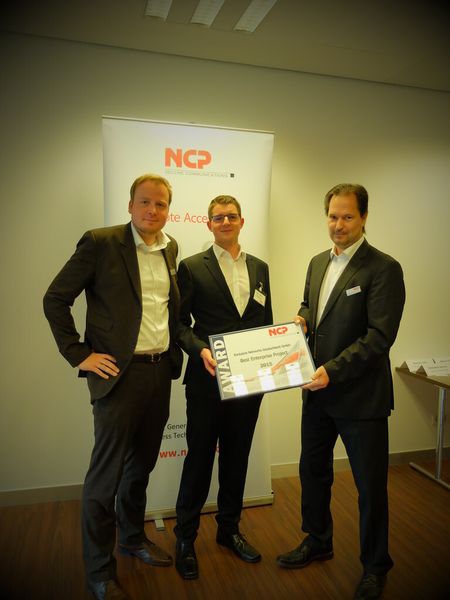 Oliver Wenning (l.) und Marco Weyer (M.), beide von Exclusive Networks, mit Patrick Oliver Graf (Bild: NCP)