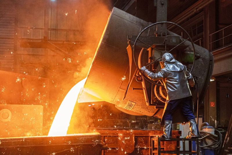 Abguss von über 1.300 Grad heißem Sphäroguss in der Gießerei. (Bild: Thomas Lammertz / Siempelkamp Giesserei)