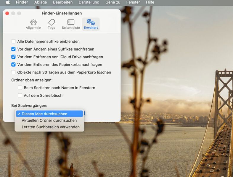 Sie können für den Finder jederzeit in den Optionen anpassen und zum Beispiel festlegen, dass beim Verschieben von Dateien aus iCloud Drive keine Warnung erscheint. (Bild: Joos (Screenshot))