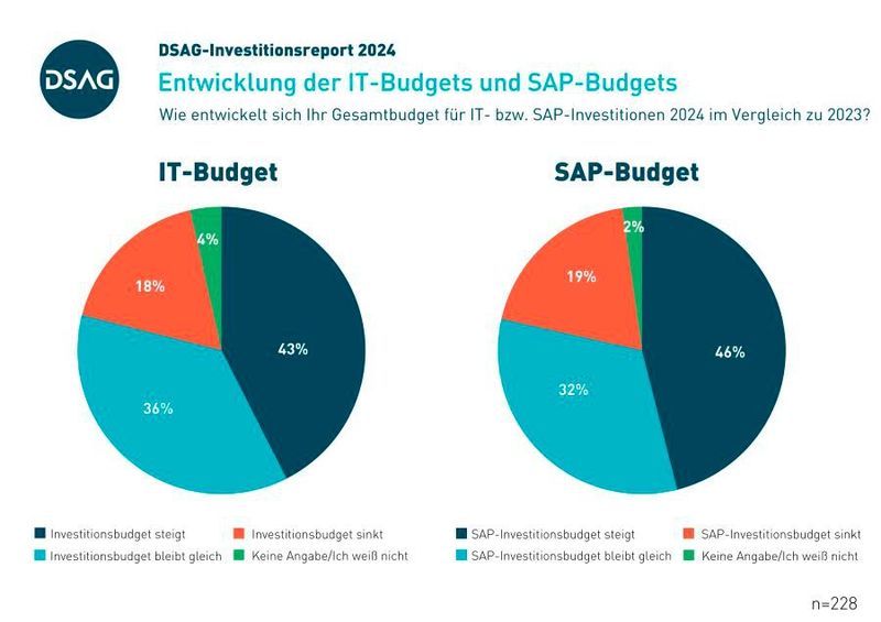 Die Investitionen, die die befragten Unternehmen in 2024 in SAP tätigen wollen, decken sich stark mit denen in die allgemeine IT. (Bild: DSAG)