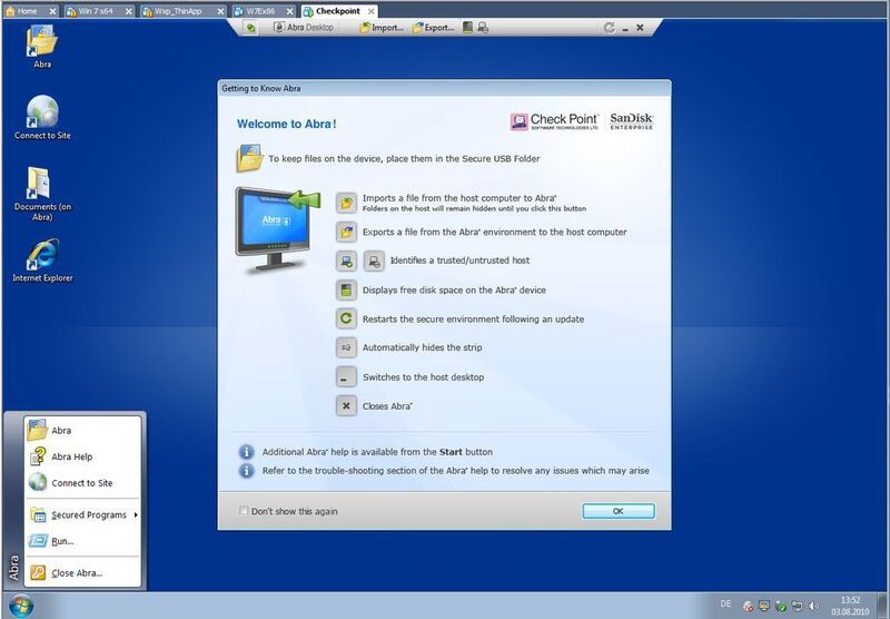 Abra generiert einen virtuellen Desktop auf dem bestehenden System. Dabei wird ein eigener Windows-Desktop aufgebaut. Gleichzeitig wird auch das Startmenü von Windows geändert. Unter Abra-Help des Startmenüs wird die Hilfe zur Software eingeblendet. (Archiv: Vogel Business Media)