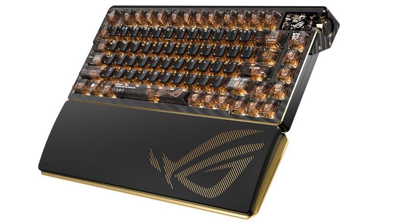 Die mechanische Gaming-Tastatur ROG Azoth Extreme Edition 20 ist mit Elementen aus echtem 24-Karat-Gold veredelt. (Bild: Asus)