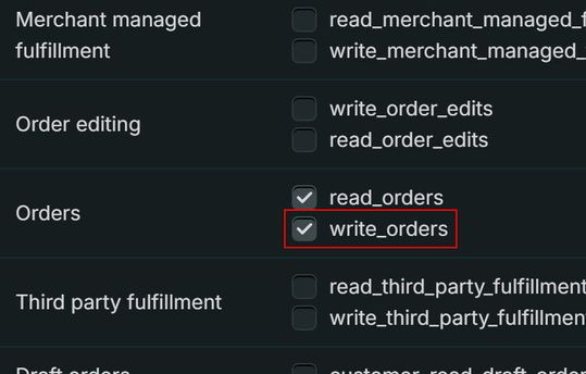Rechtemanagement einer Shopify App.(Screenshot:  M. Schmidt)