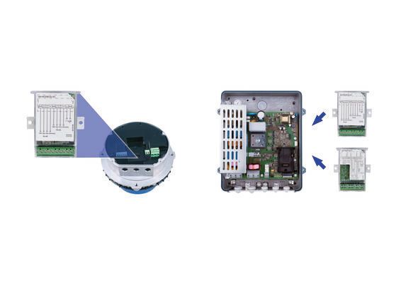 Ziehl-Abegg EC-Motoren ECblue und Frequenzumrichter Icontrol Basic / Fcontrol Basic können durch einsteckbare Add-On-Module einfach in unterschiedliche Bus-Systeme eingebunden werden. Gezeigt sind Produkte mit abgenommenem Gerätedeckel. (Ziehl-Abegg)