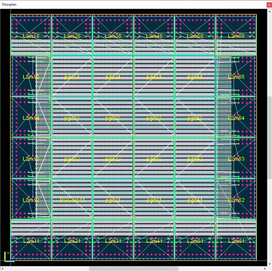 Bild 3: Ein Design mit HDP-Blöcken, die in Arrays angeordnet und mit parametrisierten Pin-Bereichen erstellt wurden(Bild:  Siemens EDA)