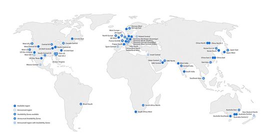 Azure-Regionen im Überblick: Die Netzwerkisolation geopolitischer Cloud-Zonen entzieht sich im ersten Anlauf der Nachvollziehbarkeit.(Bild:  Microsoft)