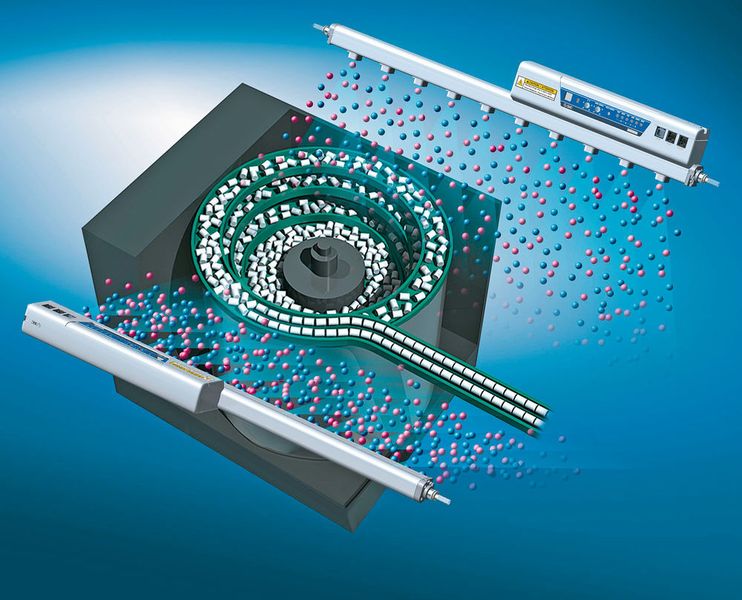 Der Stab-Ionisierer von SMC sorgt für störungsfreie Förderung in der Kunststoffindustrie. (SMC)