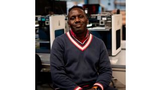 Lead researcher Deji Akinwande sits at a workstation in a biomedical engineering lab at the University of Texas at Austin. (Source: University of Texas at Austin )