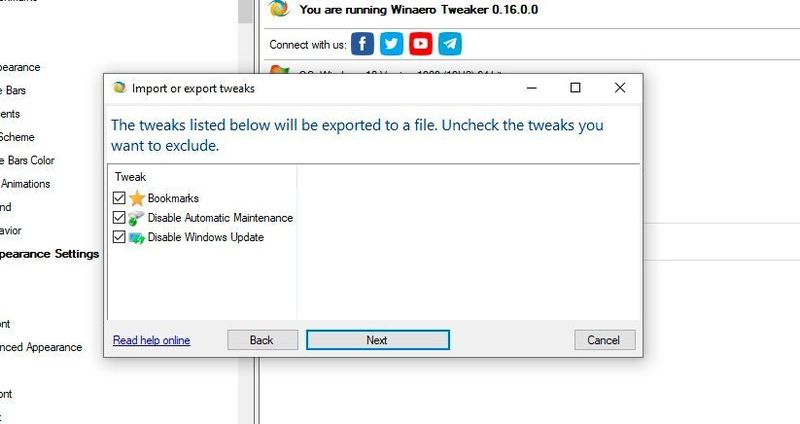Beim Exportieren und beim Importieren werden die einzelnen Tweaks angezeigt und können einzeln ausgewählt werden. (Th. Joos)