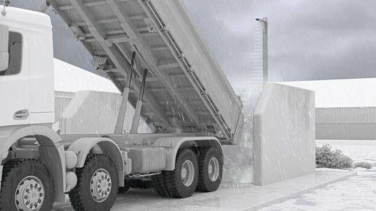 Staub und Niederschläge in offenen Baustoffbunkern und -gruben beeinflussen die Messung nicht.(Bild:  Pepperl+Fuchs)