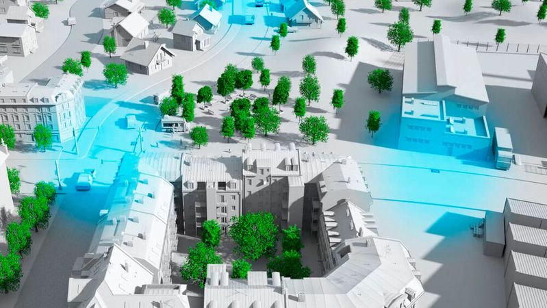 An Abrieb-Hotspots wie Kreuzungen könnten die Urbanfilter zum Einsatz kommen und von Autoreifen erzeugte Mikroplastikpartikel auffangen, bevor sie in den Wasserkreislauf gelangen. (Bild:  Audi)