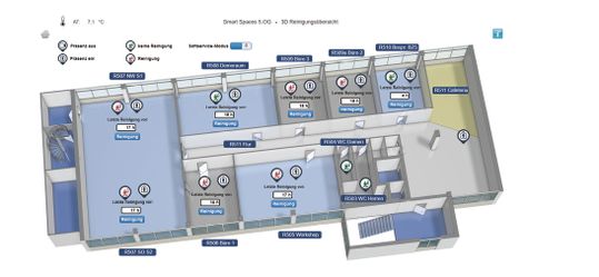 (Bild 2: Mit der Hard- und Software von SAUTER lässt sich etwa eine bedarfsabhängige Reinigung der Demo-Etage realisieren. Bild: Sauter Deutschland)