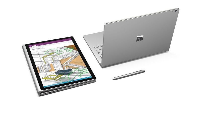 Der Tablet-Teil des Surface Book kann auch um 180 Grad gedreht mit der Basis-Einheit verbunden werden. So steht auch im Tablet Modus die Nvidia-GPU in der Basis zur Verfügung. (Bild: Microsoft)