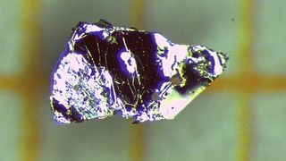Einkristall des Materials Mangan-Wismut-Tellurid von knapp einem Millimeter Länge. Es ist der erste antiferromagnetische topologische Isolator. (A. Isaeva, TU Dresden/IFW Dresden)