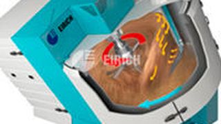 Das Eirich-Mischprinzip: drehender Mischbehälter / exzentrisch angeordnetes Mischwerkzeug / ortsfestes Kombiwerkzeug (Bild: Eirich)