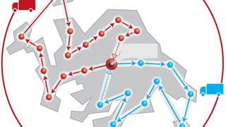 Was beim ersten Anblick wie ein unbekanntes Sternzeichen aussieht, soll bei näherem Hinsehen ein Stück sozialer Gerechtigkeit dank des Tourenausgleichs der Software PTV Intertour visualisieren. Bild: PTV (Archiv: Vogel Business Media)