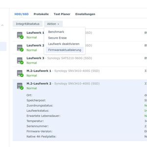Aktualisieren der Firmware von SSD auf einem Synology-NAS.(Bild:  Joos - Synology)