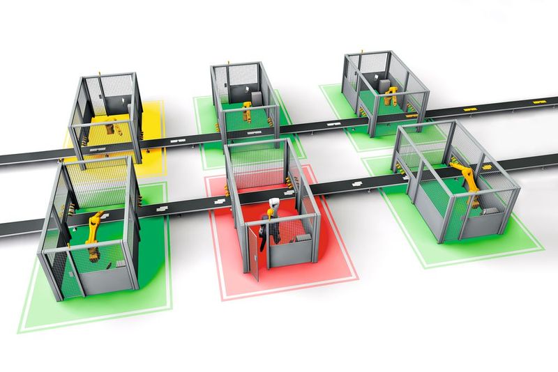 Z. B. kann für den Servicefall für einen einzelnen Anlagenbereich eine sichere Betriebsartenwahl definiert werden. Dadurch muss die Anlage nicht komplett angehalten werden. (Bild: Bihl+Wiedemann)