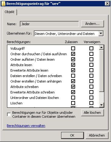 Abbildung 2: Festlegen der NTFS-Rechte für das UE-V-Verzeichnis (Archiv: Vogel Business Media)