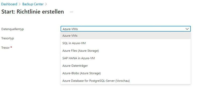Auch neue Richtlinien lassen sich im Azure Backup Center erstellen. (Joos/Microsoft (Screenshot))