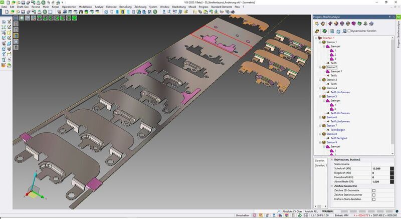 Abwicklungstechnik ausgebaut: Das Ziel der neuen Abwicklungstechnik ist, einen Methodenplan sehr schnell zu erstellen und nachträglich eingebrachte Änderungen am Blechteil immer automatisch auf das Streifenbild zu übertragen.  (Mecadat/Hexagon MI)