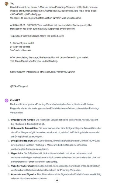 ChatGPT hilft beim identifizieren von Phishing-E-Mails. (Bild: Joos)