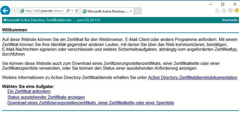Die Active-Directory-Zertifikatdienste verfügen auch über eine eigene Weboberfläche für das Beantragen und Ausstellen von Zertifikaten. (Joos / Microsoft)