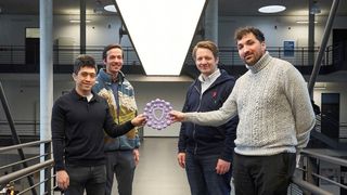 Die Forschungsgruppe der TH Köln für das „Dream“-Projekt (v.l.n.r.): Prof. Dr. Hoai Viet Nguyen, Vimal Seetohul, Prof. Dr. Matthias Böhmer und Selim Perk. (Bild: Monika Probst/TH Köln)