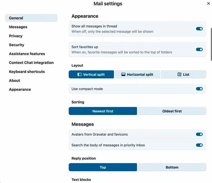 Die überarbeiteten Mail-Einstellungen bieten unter anderem Kompaktmodus, flexible Layout-Optionen und erweiterte Sortier- sowie Darstellungsfunktionen für produktivere Arbeitsabläufe. (Bild: Joos - Nextcloud)