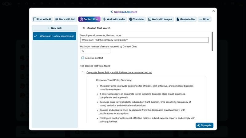 Erweiterte KI-Funktionen: Der Nextcloud Assistant wurde um zusätzliche KI-Features erweitert, die praktische Unterstützung bieten, ohne die Privatsphäre der Nutzer zu gefährden. (Bild: Nextcloud)